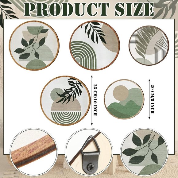 10'' and 8'' 5 Pcs Boho Wooden Bohemian Greenery Wall Hanging Decor - Picture 3 of 6